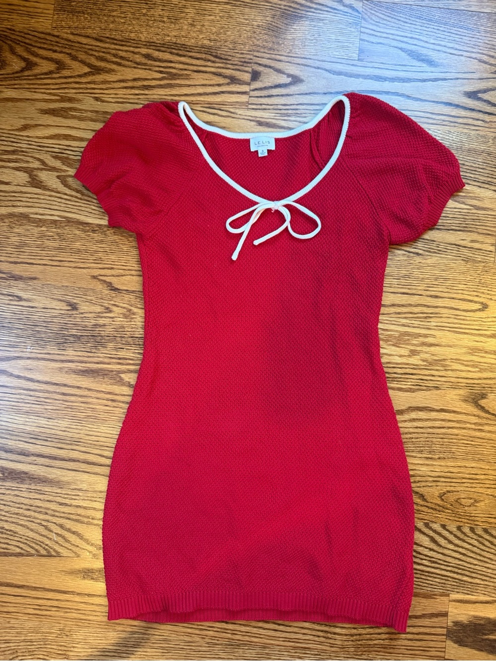 LE LIS Red Knit Scoop Neck Sweater Dress with White Trim